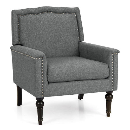 Load image into Gallery viewer, Mid-century Modern Armchair Linen Fabric Upholstered Accent Chair with Cushion-Gray
