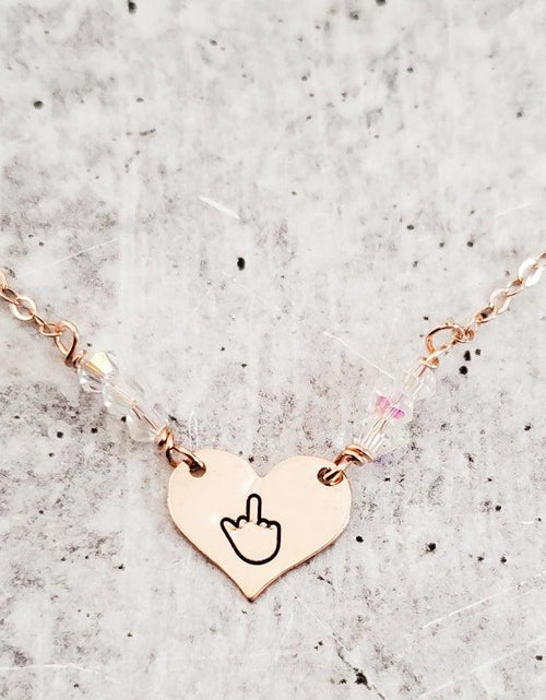 Load image into Gallery viewer, Middle Finger Heart Necklace with Crystal Accents by Salt and Sparkle
