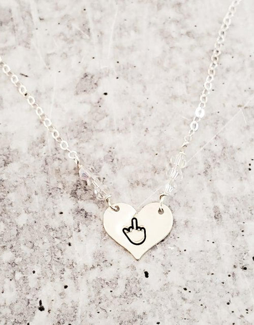 Load image into Gallery viewer, Middle Finger Heart Necklace with Crystal Accents by Salt and Sparkle
