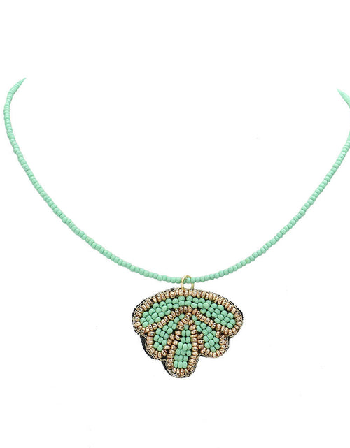 Load image into Gallery viewer, Felt Back Seed Beaded Shell Pendant Necklace by Madeline Love
