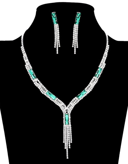 Load image into Gallery viewer, Rectangle Stone Accented Rhinestone Fringe Tip Jewelry Set by Madeline Love
