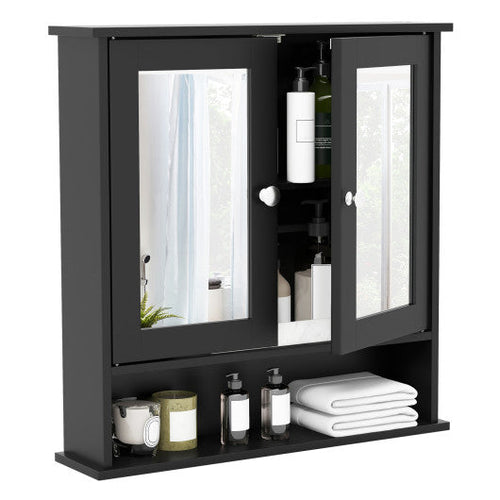 Load image into Gallery viewer, Double Door Wall-Mounted Bathroom Mirror Cabinet with Storage Shelf-Black
