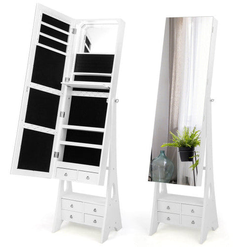 Load image into Gallery viewer, Freestanding Full Length LED Mirrored Jewelry Armoire with 6 Drawers-White
