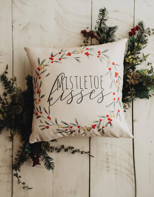 Load image into Gallery viewer, Mistletoe Kisses Wreath | Throw Pillow Cover | Best Friend Christmas Gift | Rustic Farmhouse Decor | Farmhouse Decor | Decorative Pillows for Couch by UniikPillows
