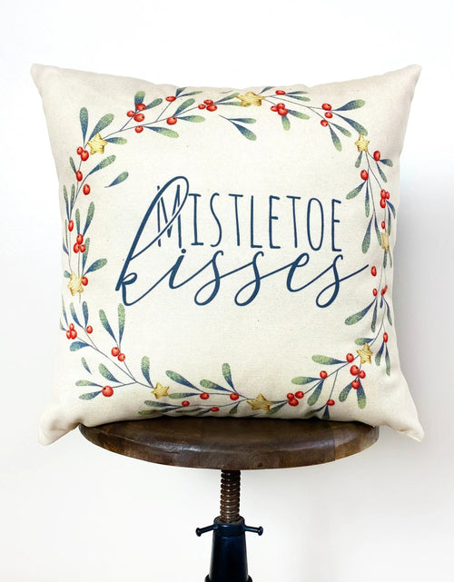 Load image into Gallery viewer, Mistletoe Kisses Wreath | Throw Pillow Cover | Best Friend Christmas Gift | Rustic Farmhouse Decor | Farmhouse Decor | Decorative Pillows for Couch by UniikPillows
