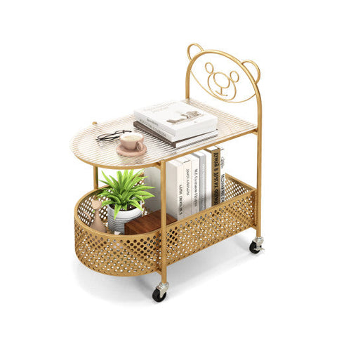 Load image into Gallery viewer, 2-Tier Mobile Glass Coffee Table with Bear Pattern-Golden
