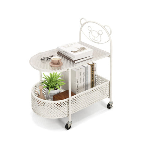 Load image into Gallery viewer, 2-Tier Mobile Glass Coffee Table with Bear Pattern-White

