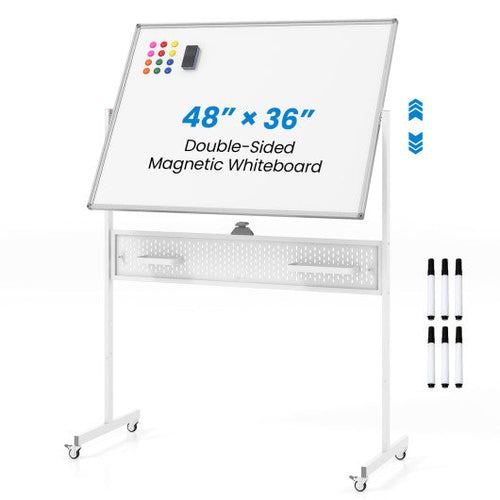 Load image into Gallery viewer, Mobile Whiteboard Adjustable Double-Sided Magnetic Board with Pegboard-White
