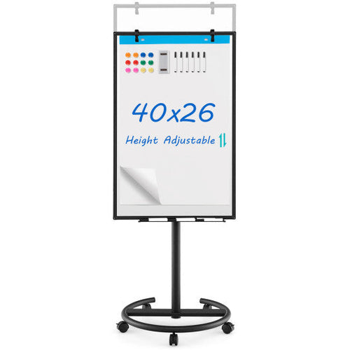 Load image into Gallery viewer, Height-Adjustable Mobile Whiteboard with Round Stand Paper Clips-Black
