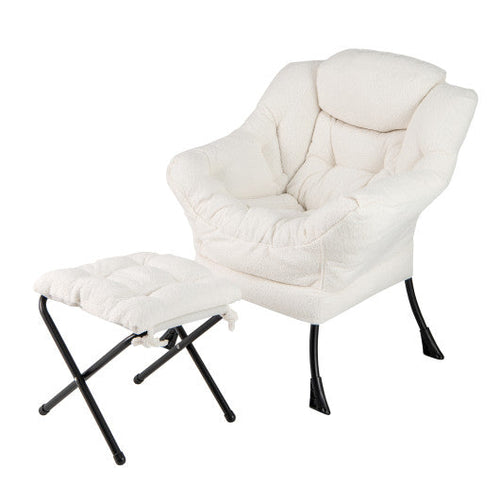Load image into Gallery viewer, Modern Accent Chair with Folding Footrest and Head Pillow-Beige
