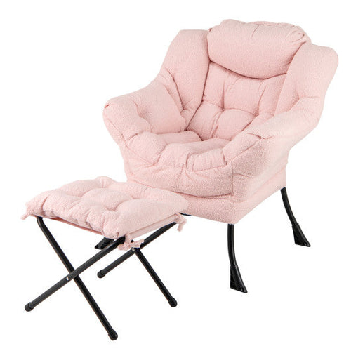Load image into Gallery viewer, Modern Accent Chair with Folding Footrest and Head Pillow-Pink

