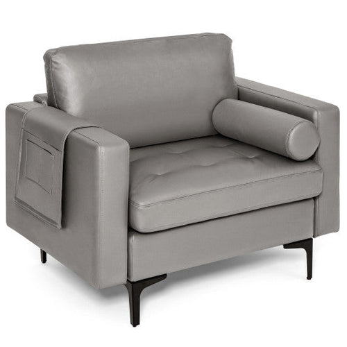 Load image into Gallery viewer, Modern Single Sofa with Cushion Bolster and Side Storage Pocket
