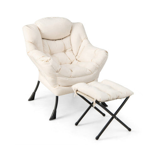 Load image into Gallery viewer, Modern Accent Sofa Chair with Folding Footrest and Side Pocket-Beige

