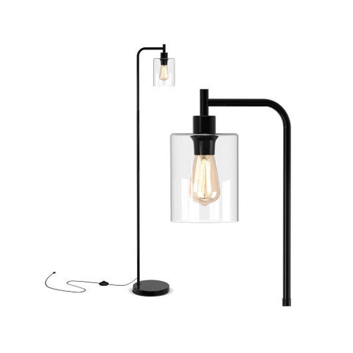 Load image into Gallery viewer, Modern Floor Lamp with Hanging Glass Lampshade and Foot Switch-Black
