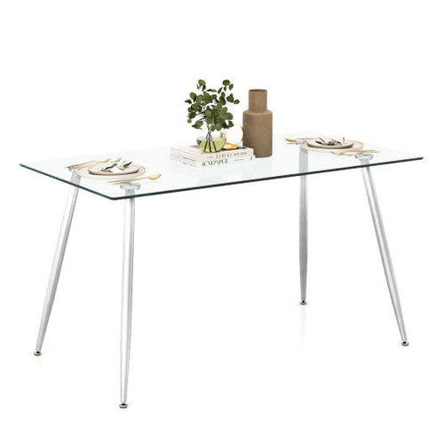 Load image into Gallery viewer, Modern Glass Rectangular Dining Table with Metal Legs-Silver
