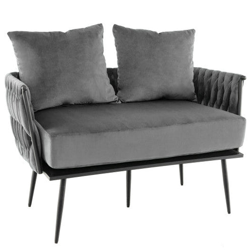 Load image into Gallery viewer, Modern Loveseat Sofa Upholstered Dutch Velvet Sofa Couch-Gray
