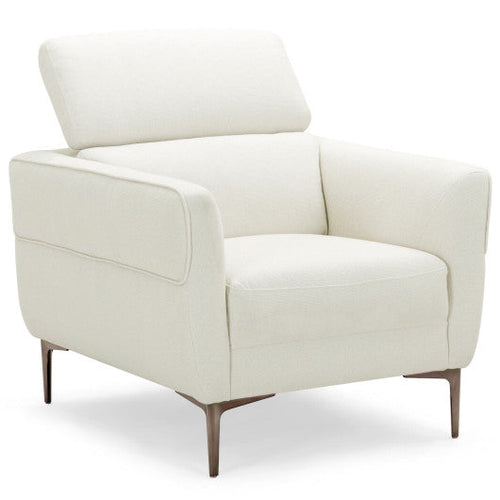 Load image into Gallery viewer, Modern Upholstered Single Sofa with Adjustable Headrest and Stable Metal Legs-White
