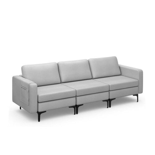Load image into Gallery viewer, 3-Seat Sectional Sofa Couch with Armrest Magazine Pocket and Metal Leg-Light Gray
