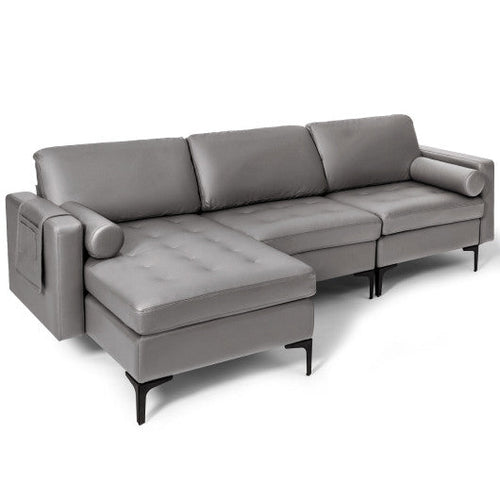 Load image into Gallery viewer, Modular L-shaped 3-Seat Sectional Sofa with Reversible Chaise and 2 USB Ports-Light Gray
