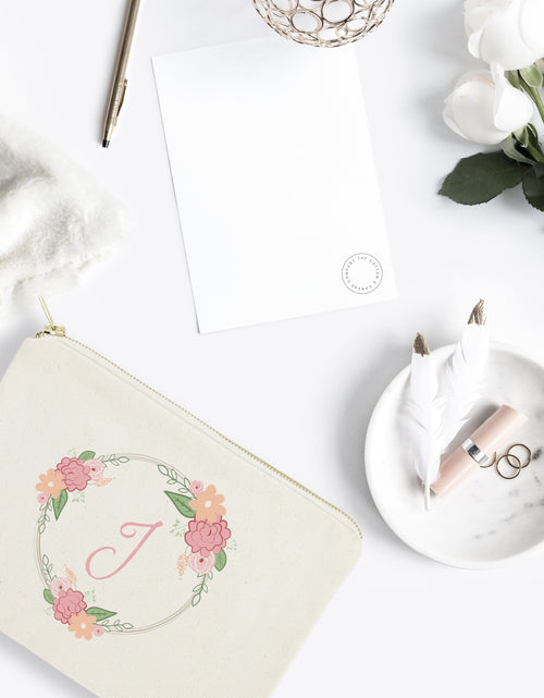 Load image into Gallery viewer, Personalized Color Monogram Floral Cosmetic Bag and Travel Make Up Pouch by The Cotton &amp; Canvas Co.
