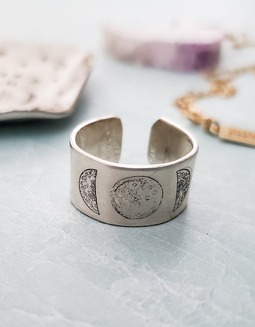 Load image into Gallery viewer, Moon Phases Celestial Silver Ring by Salt and Sparkle
