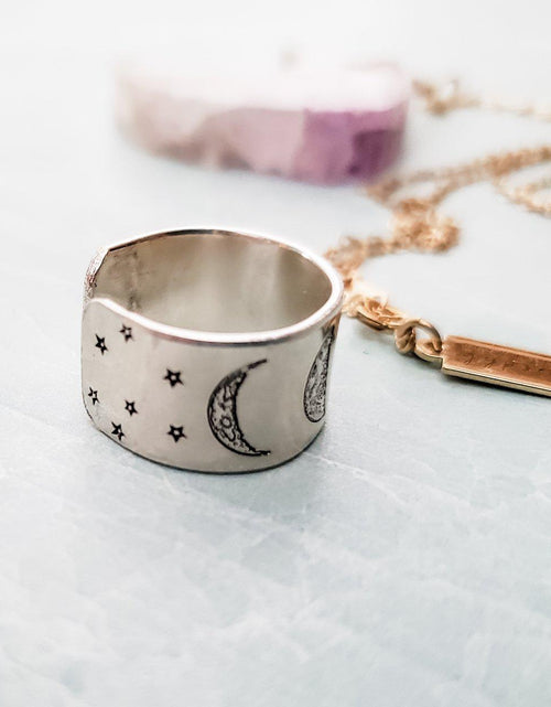 Load image into Gallery viewer, Moon Phases Celestial Silver Ring by Salt and Sparkle
