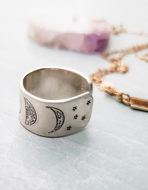 Load image into Gallery viewer, Moon Phases Celestial Silver Ring by Salt and Sparkle

