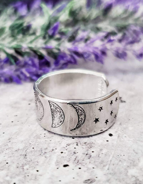 Load image into Gallery viewer, Moon Phases Celestial Silver Ring by Salt and Sparkle
