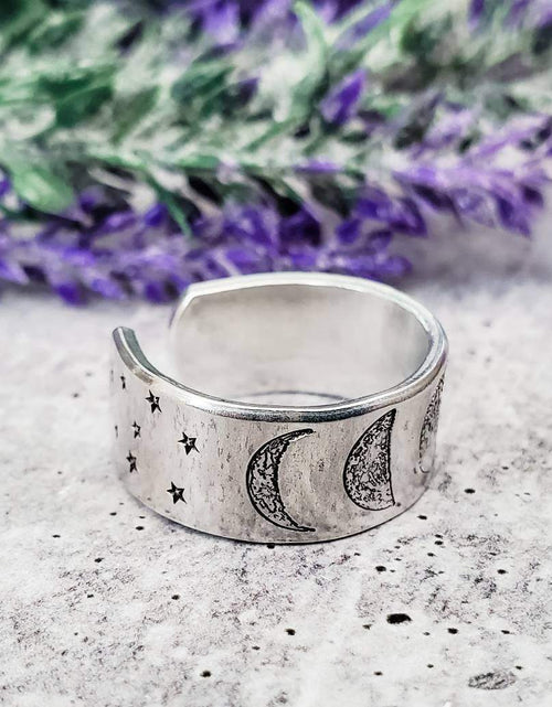 Load image into Gallery viewer, Moon Phases Celestial Silver Ring by Salt and Sparkle
