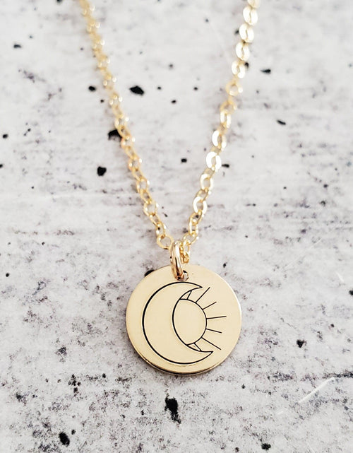 Load image into Gallery viewer, Moon and Sun Minimalist Charm Necklace by Salt and Sparkle
