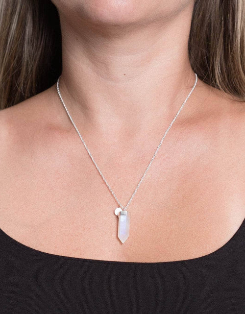 Load image into Gallery viewer, Rainbow Moonstone Crystal Point Necklace by Tiny Rituals
