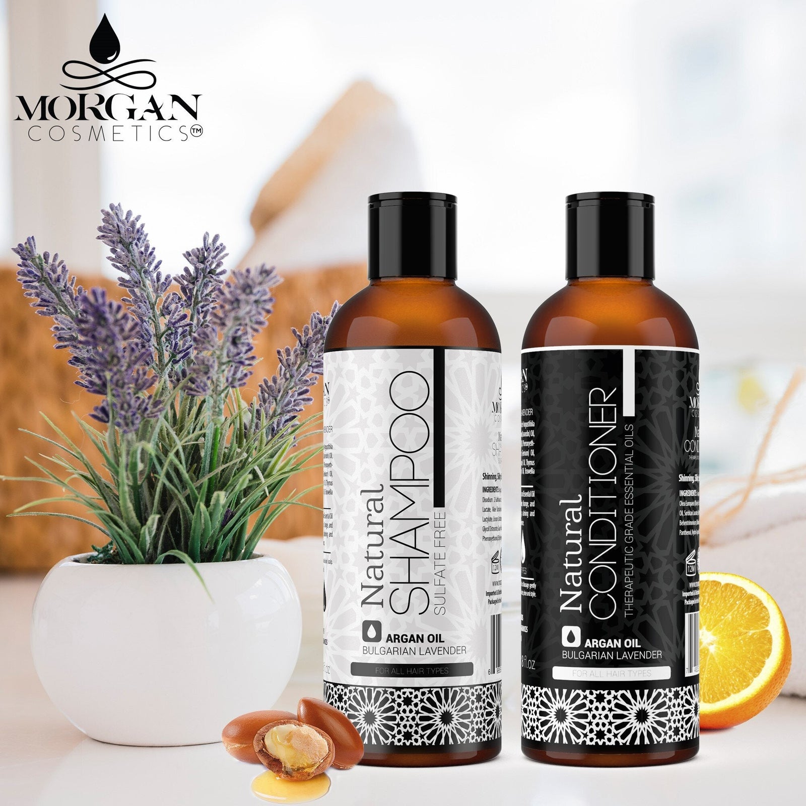 Lavender & Argan Oil Sulfate Free Shampoo & Conditioner 16 oz by Morgan Cosmetics