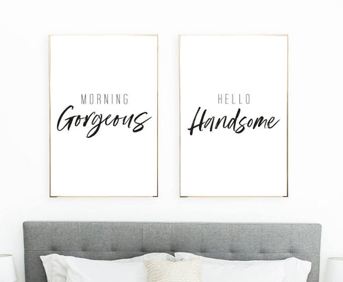 Load image into Gallery viewer, Morning Gorgeous Morning Handsome Couple Black Set Of 2 Bedroom Prints by WinsterCreations™ Official Store
