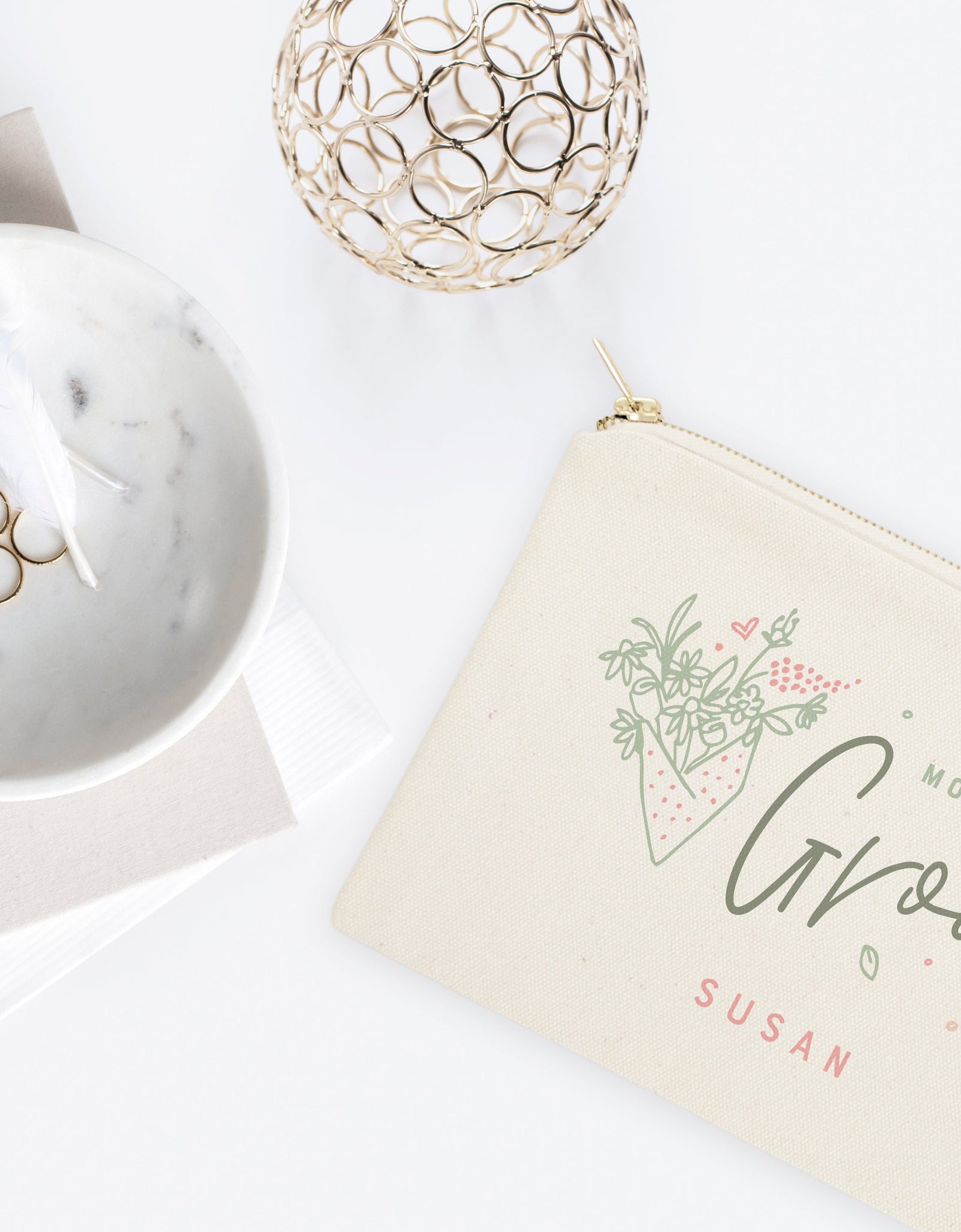 Floral Mother of the Groom Personalized Cotton Canvas Cosmetic Bag by The Cotton & Canvas Co.