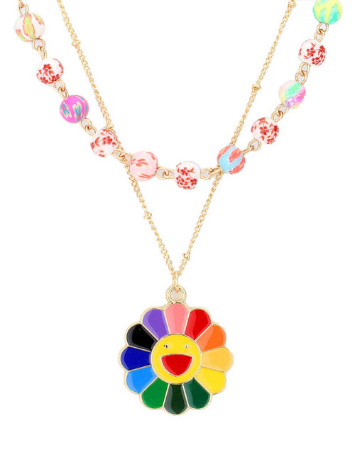 Load image into Gallery viewer, Enamel Smile Flower Patterned Beaded Double Layered Necklace by Madeline Love

