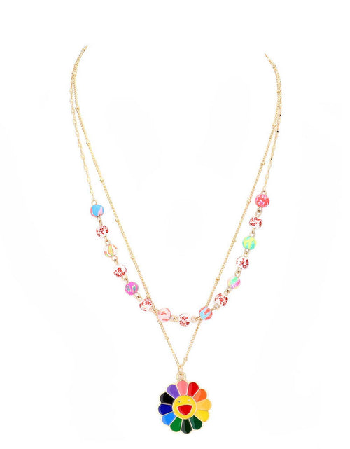 Load image into Gallery viewer, Enamel Smile Flower Patterned Beaded Double Layered Necklace by Madeline Love
