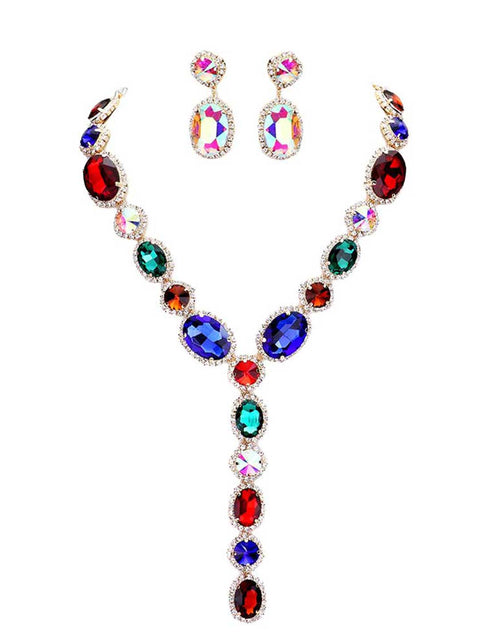 Load image into Gallery viewer, Glass Crystal Rhinestone Y Evening Necklace by Madeline Love
