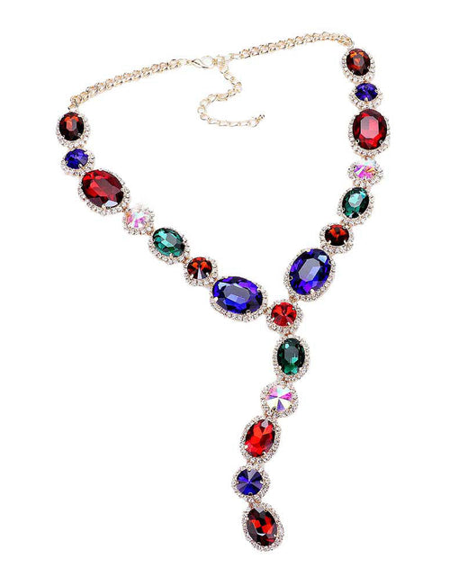 Load image into Gallery viewer, Glass Crystal Rhinestone Y Evening Necklace by Madeline Love
