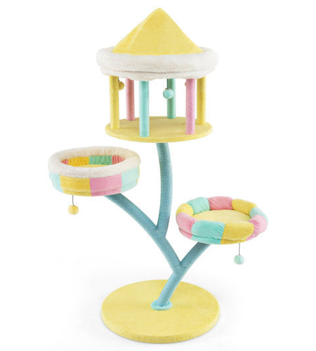 Multi-Layer Cat Tree with 2 Removable Perches Scratching Posts-Color