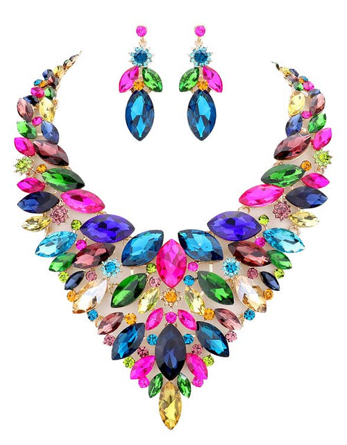 Load image into Gallery viewer, Marquise Stone Cluster Statement Evening Necklace by Madeline Love
