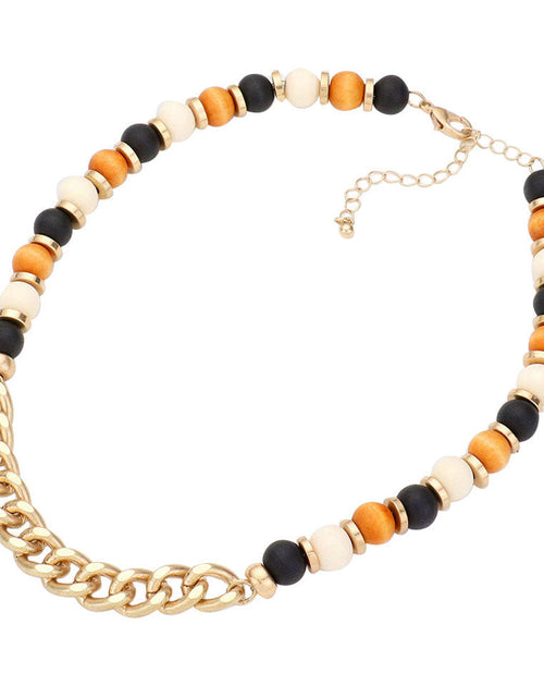 Load image into Gallery viewer, Metal Chain Link Accented Wood Necklace by Madeline Love
