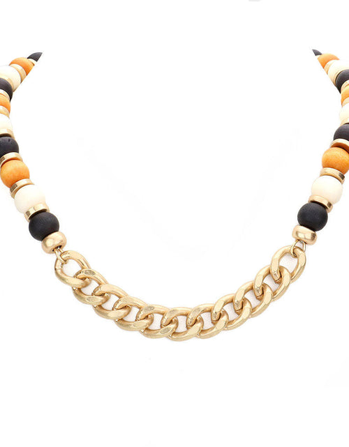 Load image into Gallery viewer, Metal Chain Link Accented Wood Necklace by Madeline Love
