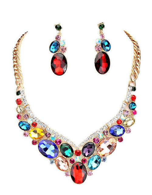 Load image into Gallery viewer, Oval Glass Crystal Evening Necklace by Madeline Love
