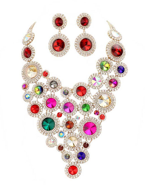 Load image into Gallery viewer, Round Stone Cluster Vine Statement Evening Jewelry Set by Madeline Love

