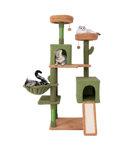 Multi-level Cactus Cat Tree with Scratching Posts Ladder Double Condos and Toys Bed-Green