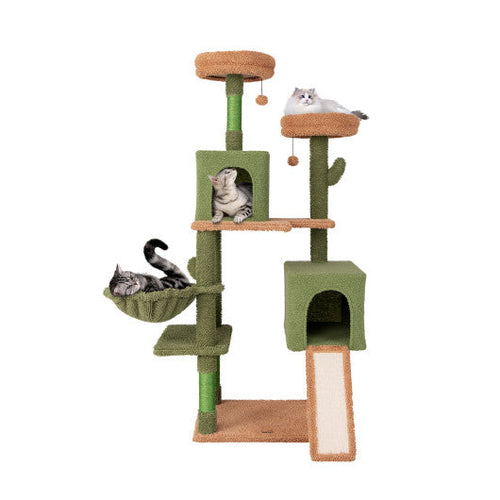 Load image into Gallery viewer, Multi-level Cactus Cat Tree with Scratching Posts Ladder Double Condos and Toys Bed-Green
