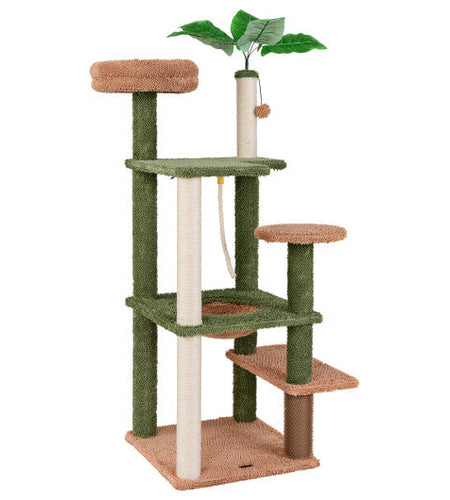 Multilevel Cat Tree with Scratching Posts and Rope Plush Perch Toy Bed-Green