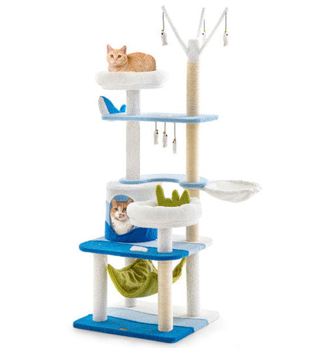 Multi-level Cat Tower with Sisal Covered Scratching Posts-Blue