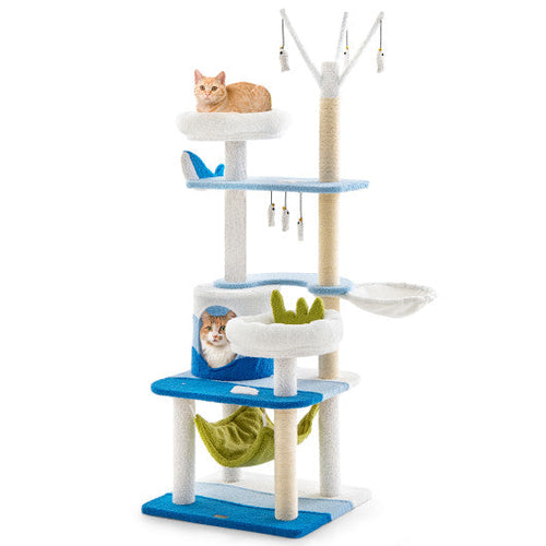 Load image into Gallery viewer, Multi-level Cat Tower with Sisal Covered Scratching Posts-Blue
