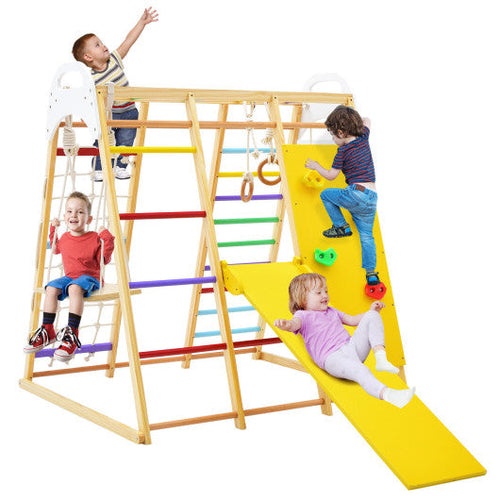 Load image into Gallery viewer, 8-in-1 Wooden Jungle Gym Playset with Slide and Monkey Bars-Multicolor
